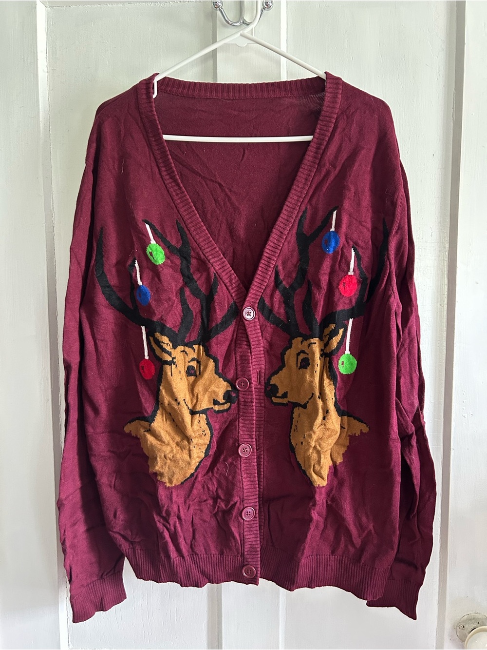 Women's Burgundy Reindeer Cardigan Sweater